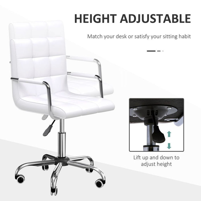 Stylish PU Leather Home Office Chair: High Back, Swivel, Armrest, White