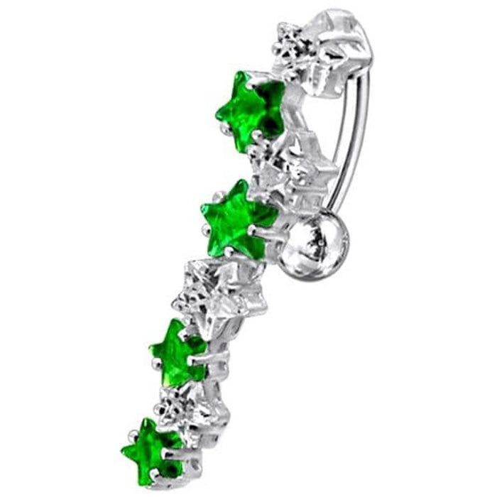 Fancy Jeweled Dangling 8 Stars Reverse Belly Ring