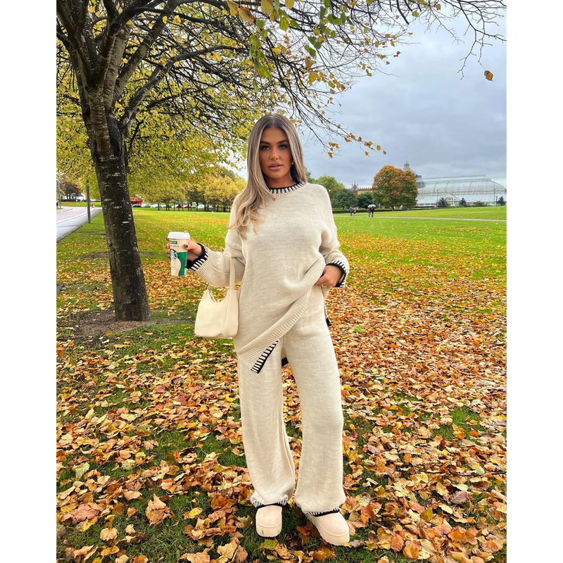 Cozy Knit Co-ord Set with Blanket Stitch - Ultimate Comfort & Style!