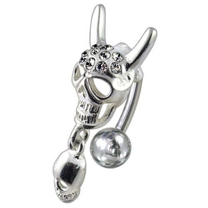 Jeweled Skull Dangling Reverse Belly Ring