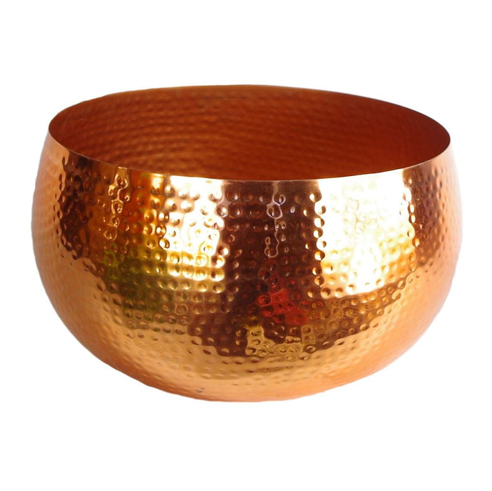 XL Metal Bowl Planter 32 x 20cm Hammered Copper Colour Straight Edge