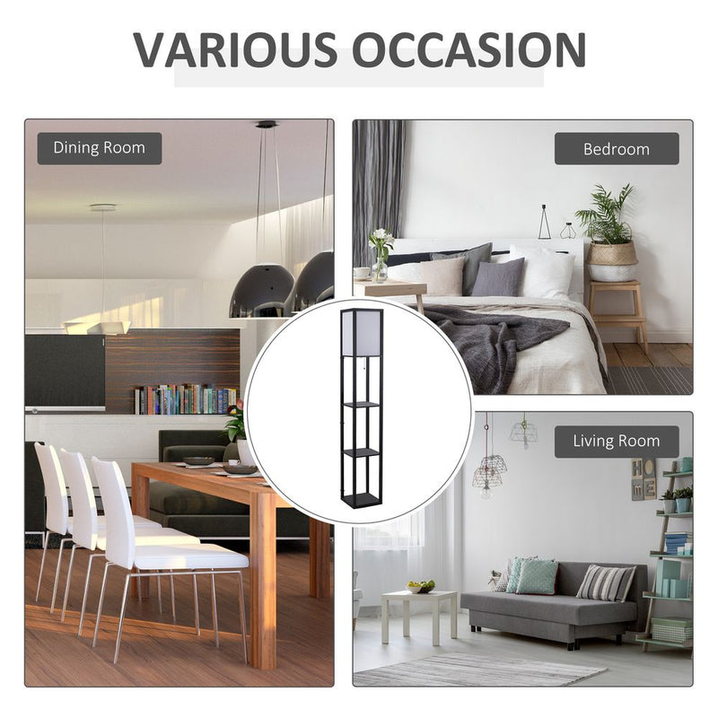 Modern 4-Tier Shelf Floor Lamp - Store, Display, and Illuminate - Black/White