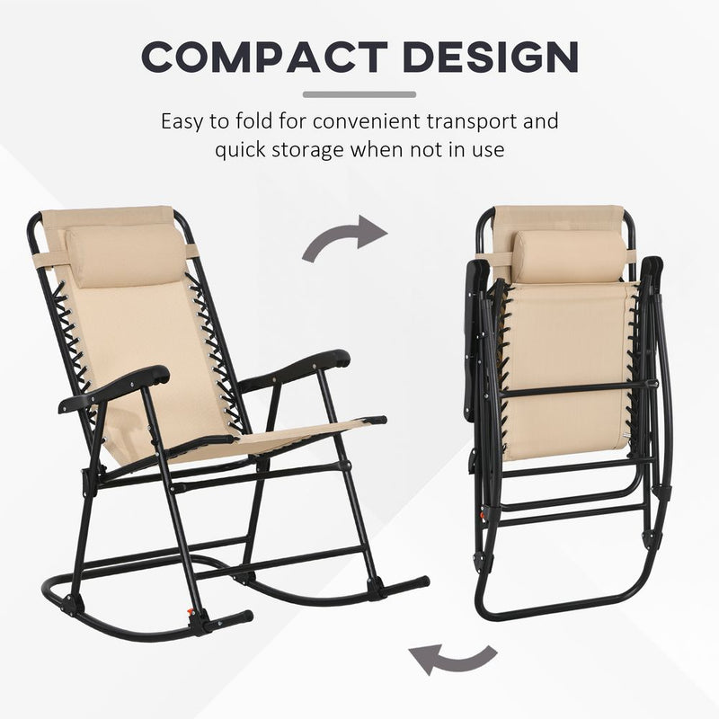 Outsunny Folding Rocking Chair - Outdoor Portable Zero Gravity - Beige