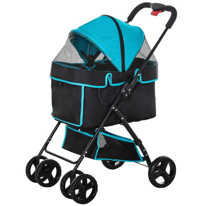 Folding Pet Stroller w/ Brake, Adjustable Canopy, Removable Cloth - Top Quality