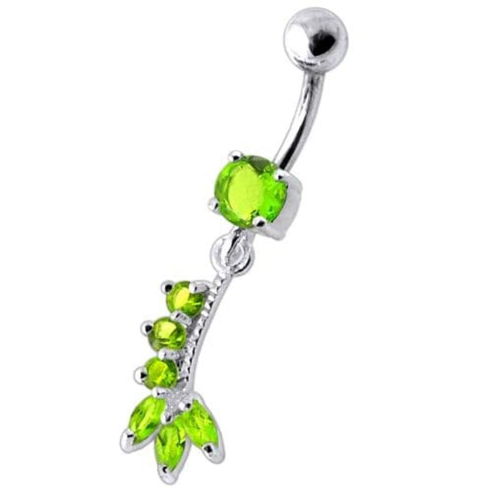 Fancy Silver Dangling Curved Bar Belly Ring