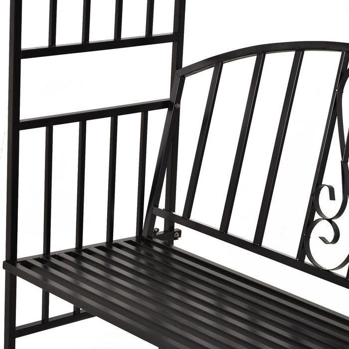 Durable Black Steel Frame Garden Arch w/ 2-Seater Bench - Perfect for Climbing Plants & Relaxing