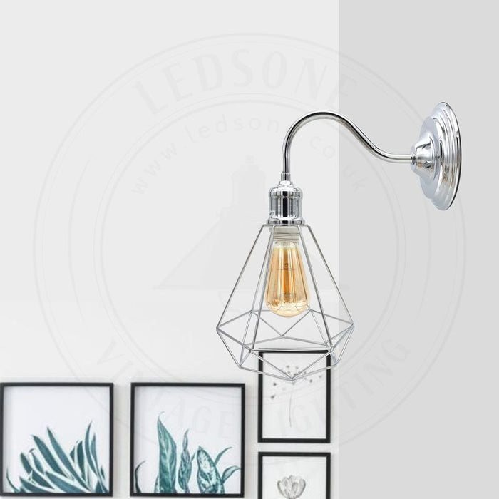 Swan Neck Arm Chrome Wall Lamp Shade E27 Holder Fitting | Modern Industrial Wall Sconce Light