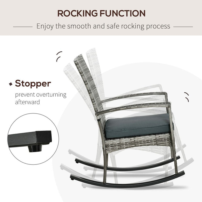 Premium Rattan Rocking Chair - Light Grey | Cushion Included