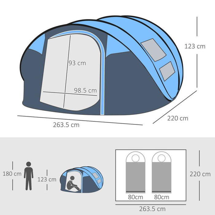 Camping Tent Dome Pop-up Tent for 4-5 Person - Sky Blue