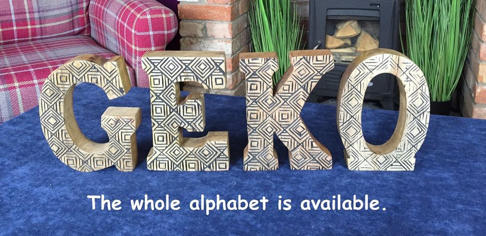 Intricate Hand Carved Wooden Geometric Letter E