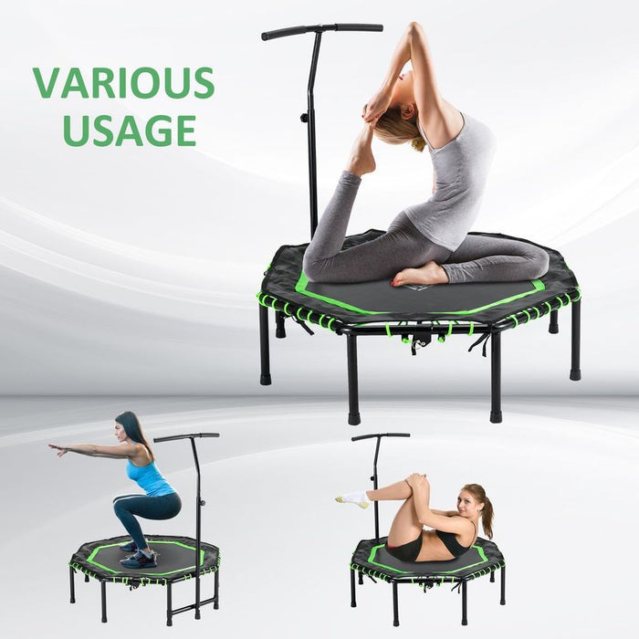 Bounce to Fitness with HOMCOM Foldable Trampoline! Adjustable Handle. Premium Quality. Green.