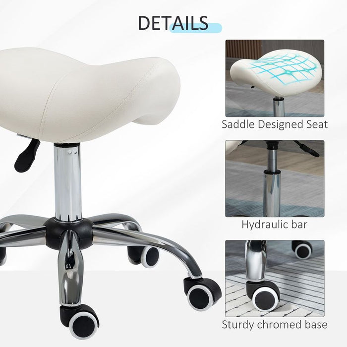 Saddle Stool Rolling Faux Leather Height Adjust Mobility Chair