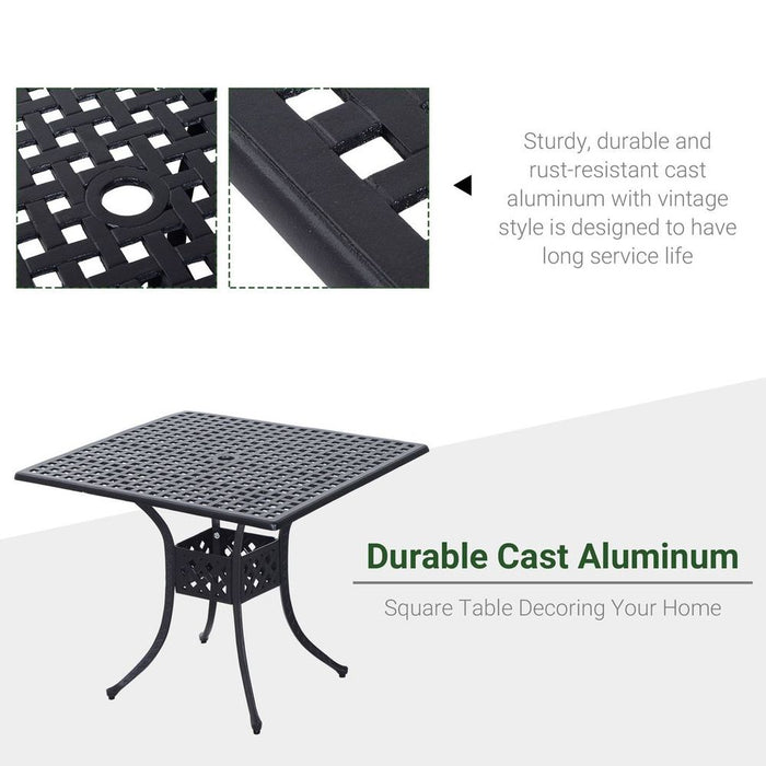 Outsunny Square Aluminium Outdoor Garden Dining Table with Umbrella Hole, Black