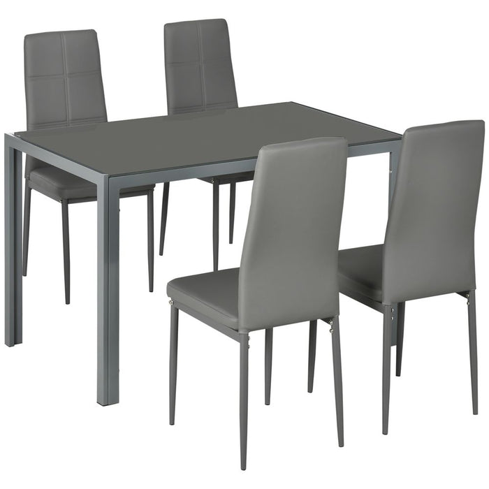 HOMCOM 5 Piece Dining Set Table and 4 Chairs Set for 4 Persons Kitchen Glasstop