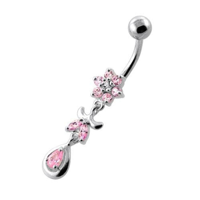 Jeweled Flower Leaf Hanging Navel Belly Bar