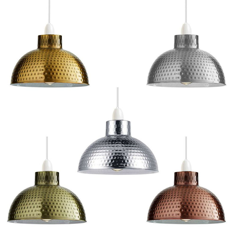 2 Pack Retro Industrial Easy Fit Lamp Light Shade E27 Base Pendant Metal 26cm Dome Shape Vintage Large Lamp Shades