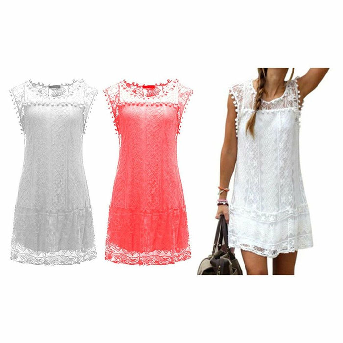 Flo Women's Mini Lace Summer Sleeveless Casual Dress or Midi Casual Dress