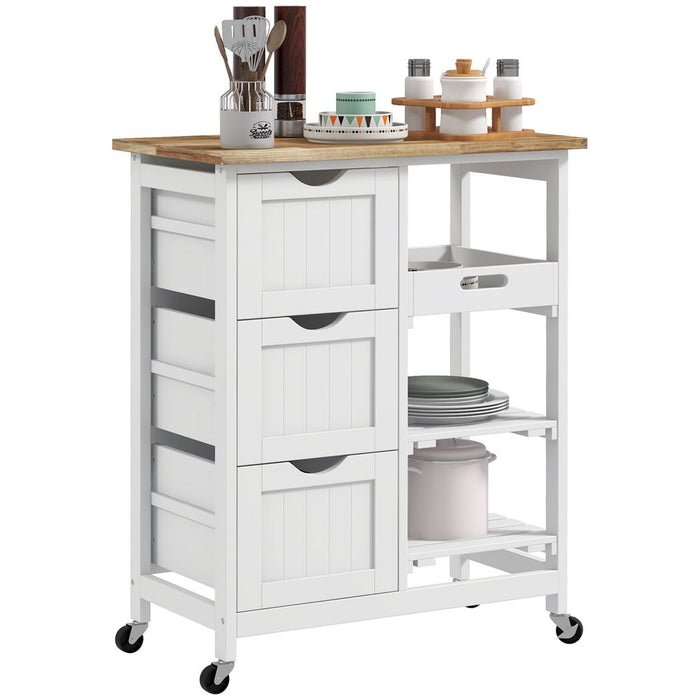 HOMCOM Rolling Kitchen Island Cart, Bar Serving Cart, Compact Trolley White