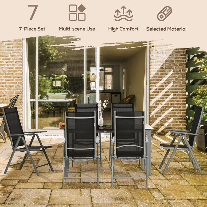 Premium Quality 7pc Outdoor Dining Set - Folding Chairs, Aluminum Table - Patio Furniture