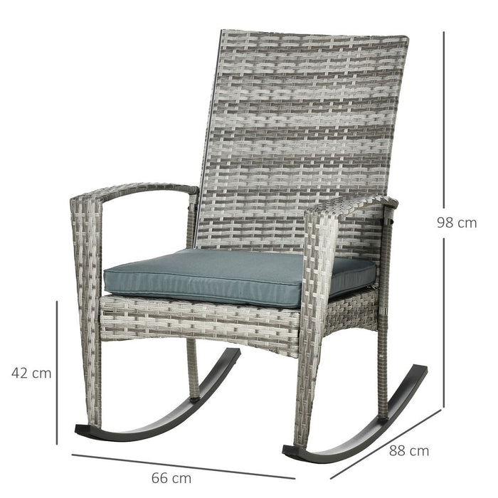 Rattan Rocking Chair Rocker with Cushion - Light Grey