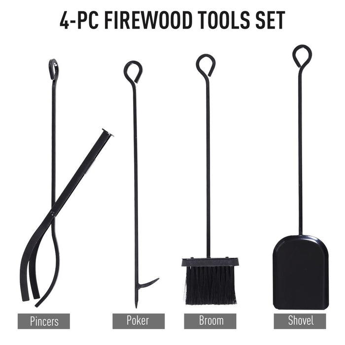 Premium Firewood Stand & 4-PC Fireplace Tools Set - 84cm Log Rack Holder - High-Quality, Durable Metal Construction