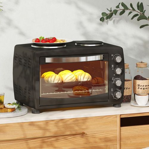 HOMCOM 36L Countertop Toaster Oven with 2 Hot Plates, Grill, Roast, Bake