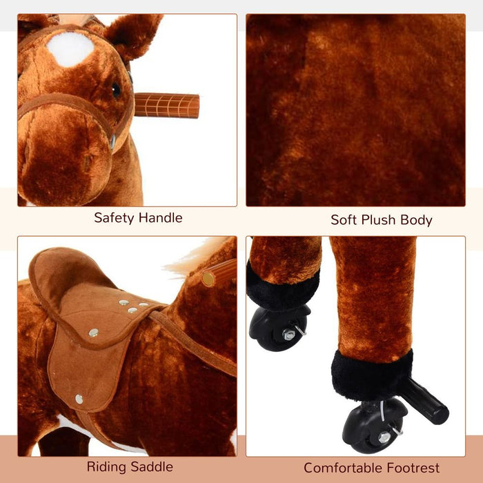 Interactive Walking Horse Ride On Toy - Plush Pony with Wheels and Sound