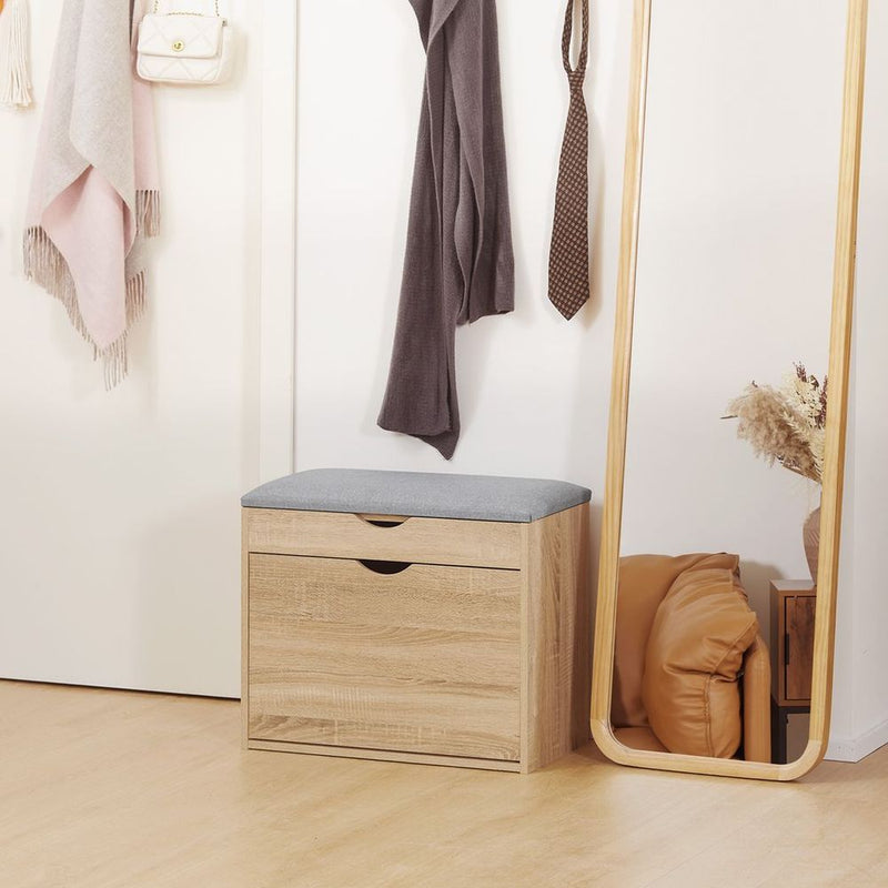 HOMCOM Entryway Shoe Bench & Storage Cabinet - Natural