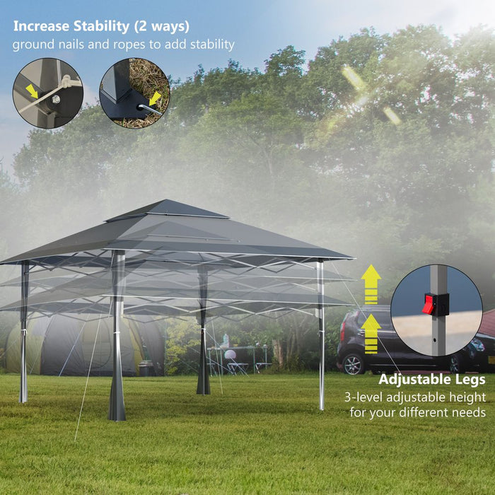 Premium Dark Grey Pop-Up Gazebo: Double Roof, Steel Frame, Roller Bag - Ideal for Outdoor Parties!