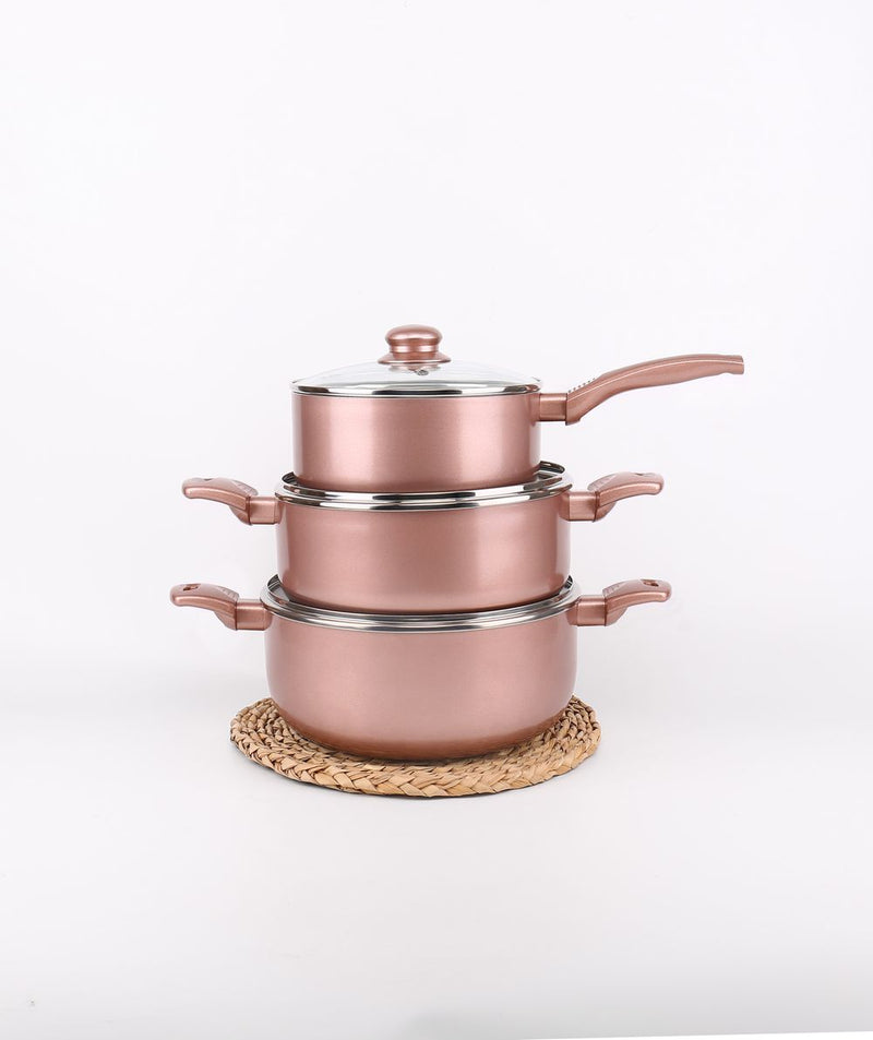 8pc Rose Gold Pan Set - Trendy, Efficient, and Healthier Cooking