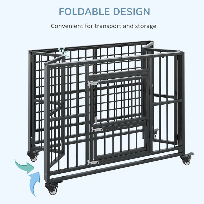 Premium PawHut 43" Foldable Heavy Duty Dog Crate - Locks, Tray, Wheels