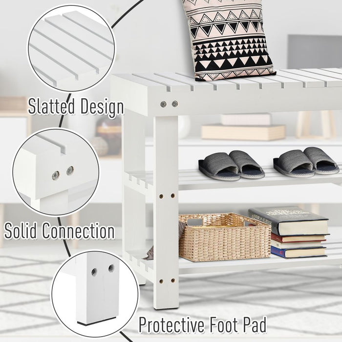 3-Tier Open Shoe Rack Hidden Storage Wood Frame Wide Shelves White