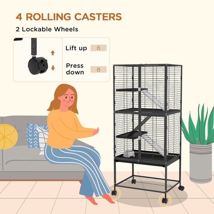 Premium PawHut 136cm Rolling Small Animal Cage - 3 Doors, Storage Shelf, Ideal for Ferrets & More!