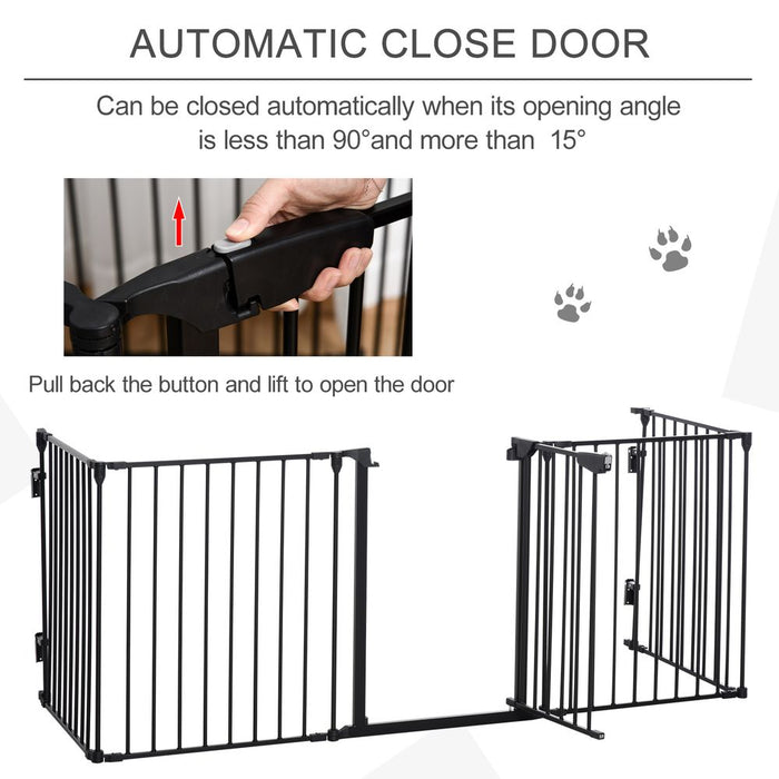 PawHut Pet Safety Gate 5 Panels Playpen Metal Fence w/ Walk Through Door - Black