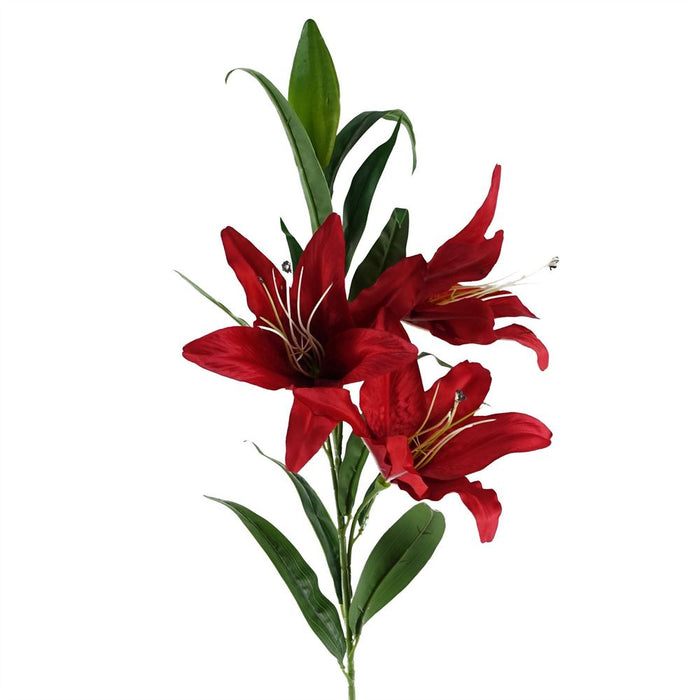 Pack of 6 x 100cm Large Red Lily Stem - 18 Flowers