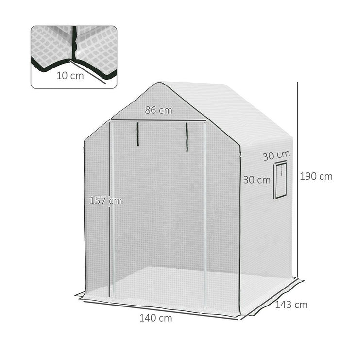 Outsunny Walk-in Greenhouse Cover Replacement with Door and Mesh Windows, White