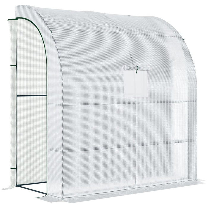 Walk-In Leanto Greenhouse Windows Doors 2 Tiers 4 Shelves 200x100x213cm White