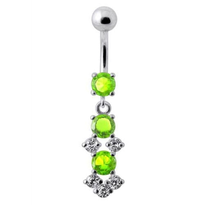 Fancy Jeweled Dangling SS Bar Belly Ring