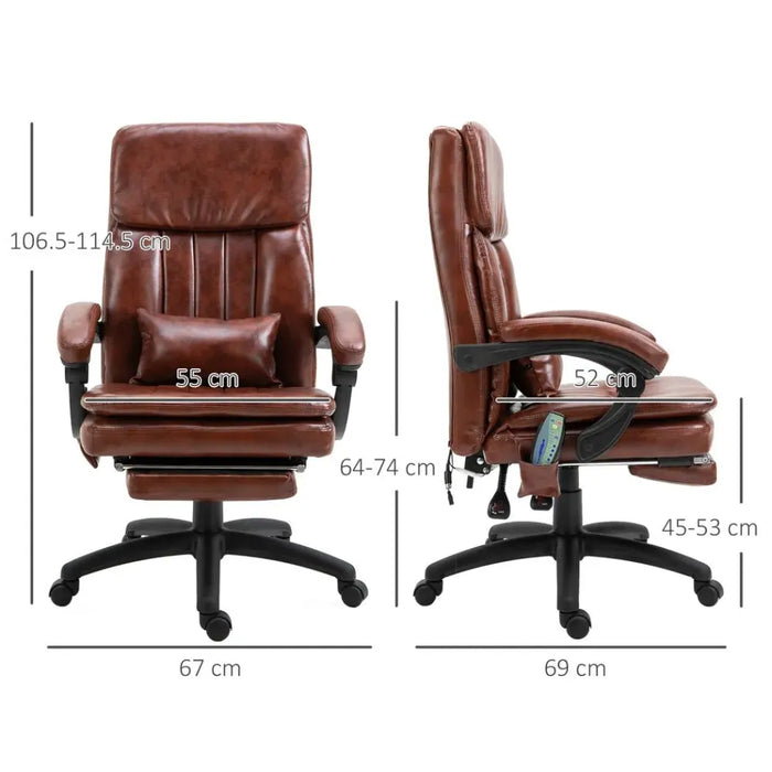 Ergonomic Office Chair w/ 7 Massage Points Headrest Armrest Footrest Brown