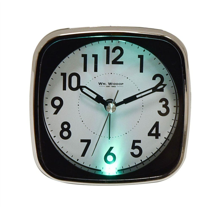 Wm Widdop Square Alarm Clock - Sweep/Light/Snooze - Black