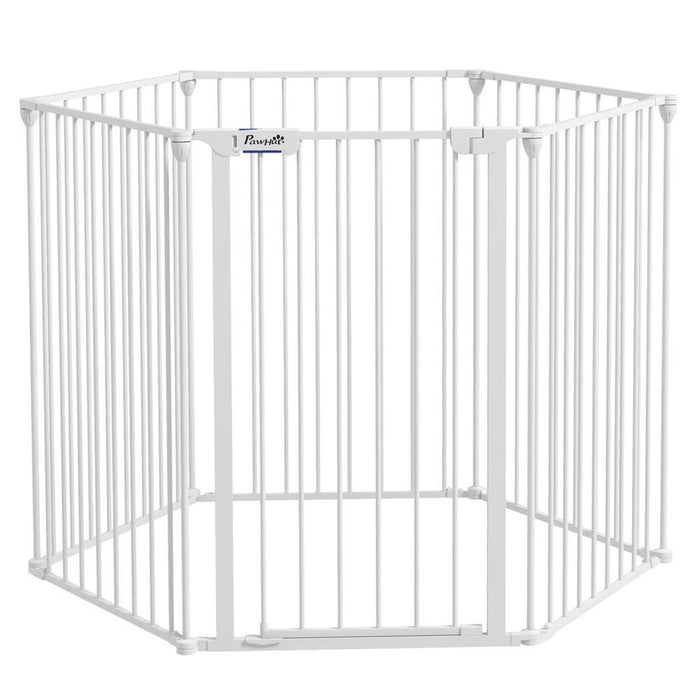 PawHut 2 in 1 Dog Pen, Safety Pet Gate, 6 Panels, Medium Dogs, 90Hcm - White