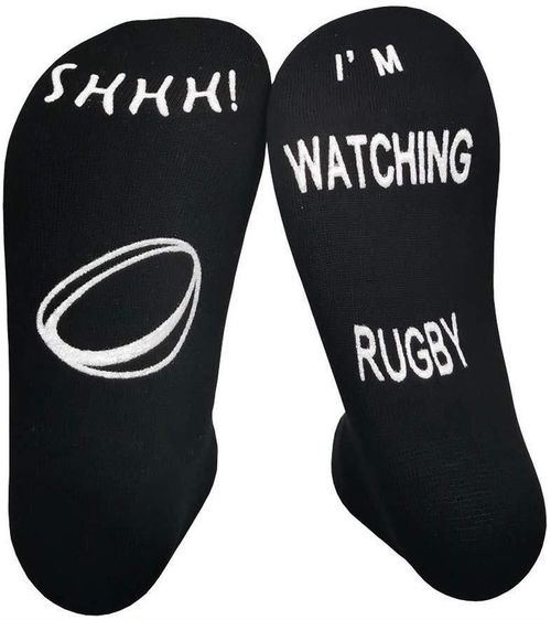 SET OF 3 VINSANI I'M WATCHING RUGBY SOCKS (BLACK WHITE & GREY)
