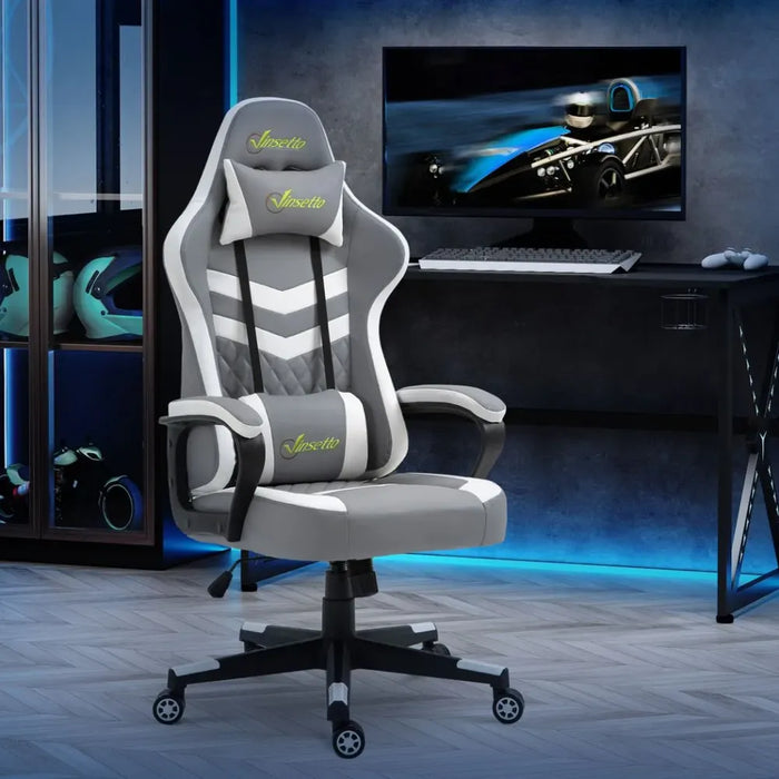 Revolutionary Racing Gaming Chair: Lumbar Support, Headrest, Grey White - Buy with Confidence!