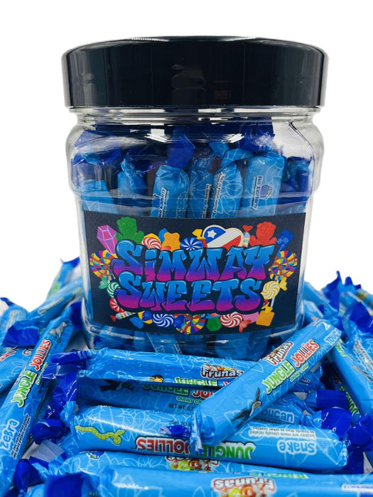 Blue Raspberry Jungle Jollies Jar - Fruit Flavour Chewy Candy - Imported USA - Date Assured - Simway Sweets