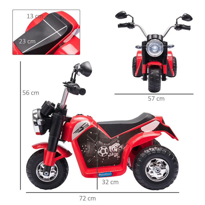 HOMCOM 6V Kids Electric Motorbike 3 Wheels Ride On Toy with Horn Headlights Realistic Sounds for Girl Boy 18-36 Months Red