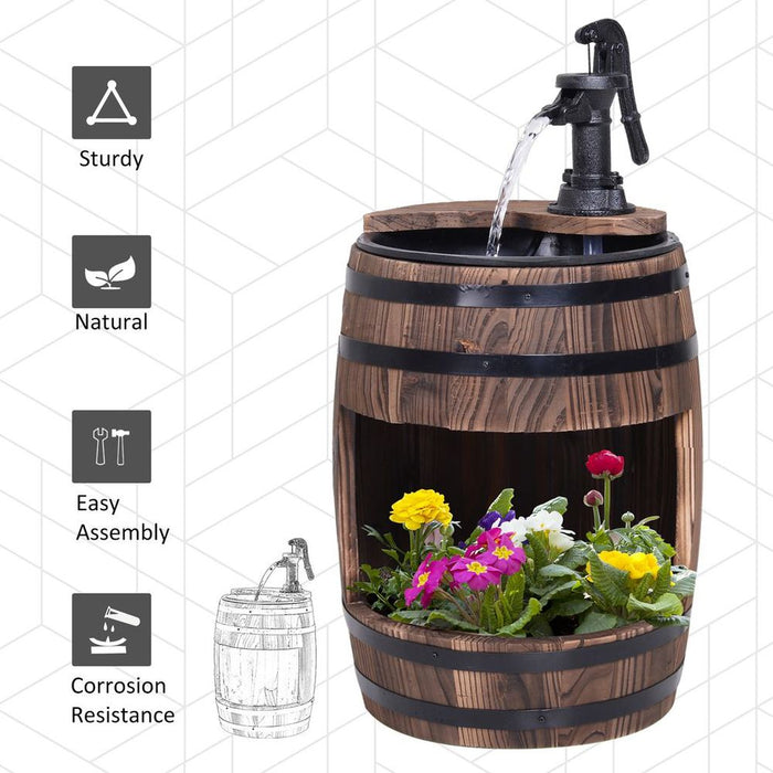 Outsunny Wood Barrel Pump Garden Fountain Water Feature