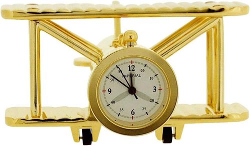 Miniature Clock Goldtone Plated Metal Bi-Plane Design Solid Brass IMP1014S - CLEARANCE NEEDS RE-BATTERY