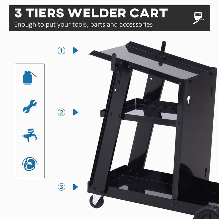 Welding Cart Welder Trolley Garage for Gas Bottle Wheels, Black