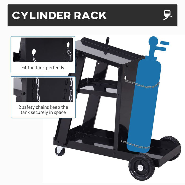 Welding Cart Welder Trolley Garage for Gas Bottle Wheels, Black