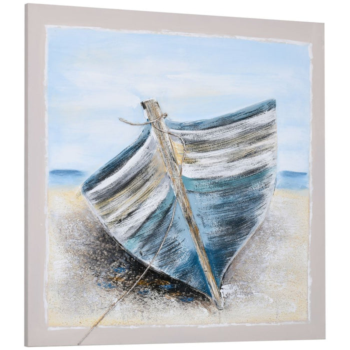 Premium Hand-Painted Wall Art - Stunning Beach Boat Canvas - 90 x 90 cm